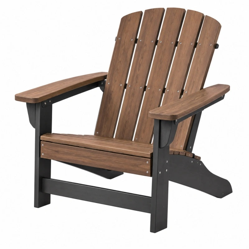 Adirondack-Gartenstuhl 80x85x100 cm aus Kunststoff Holzoptik Braun Schwarz mit breiten Armlehnen