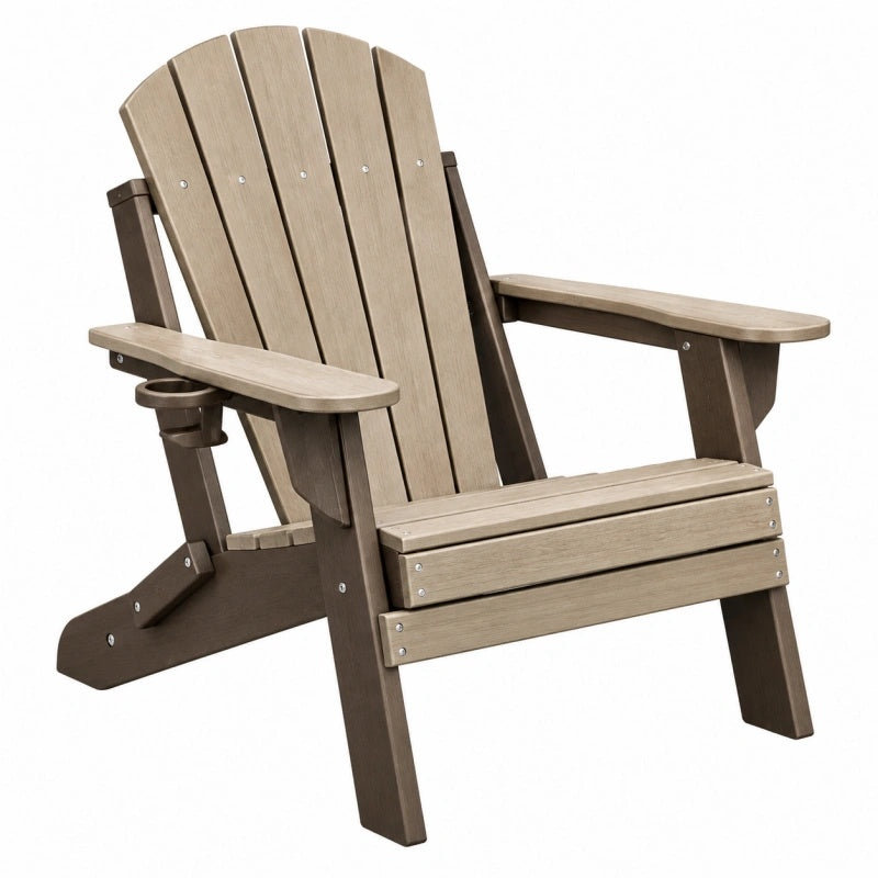 Adirondack Gartenstuhl 80 x 77 x 98 cm Kunststoff Holzoptik Taupe/Braun mit Getränkehalter