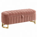 Sitzbank 120 cm x 45 cm x 45 cm rosa Textilbezug mit Stauraum und Metallfüßen