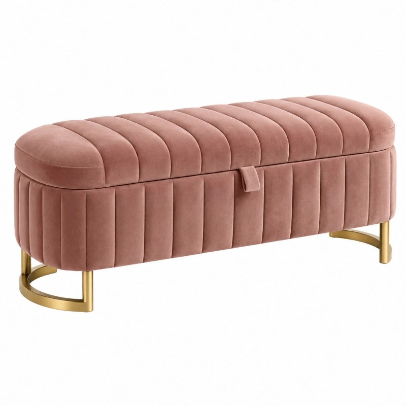 Sitzbank 120 cm x 45 cm x 45 cm rosa Textilbezug mit Stauraum und Metallfüßen