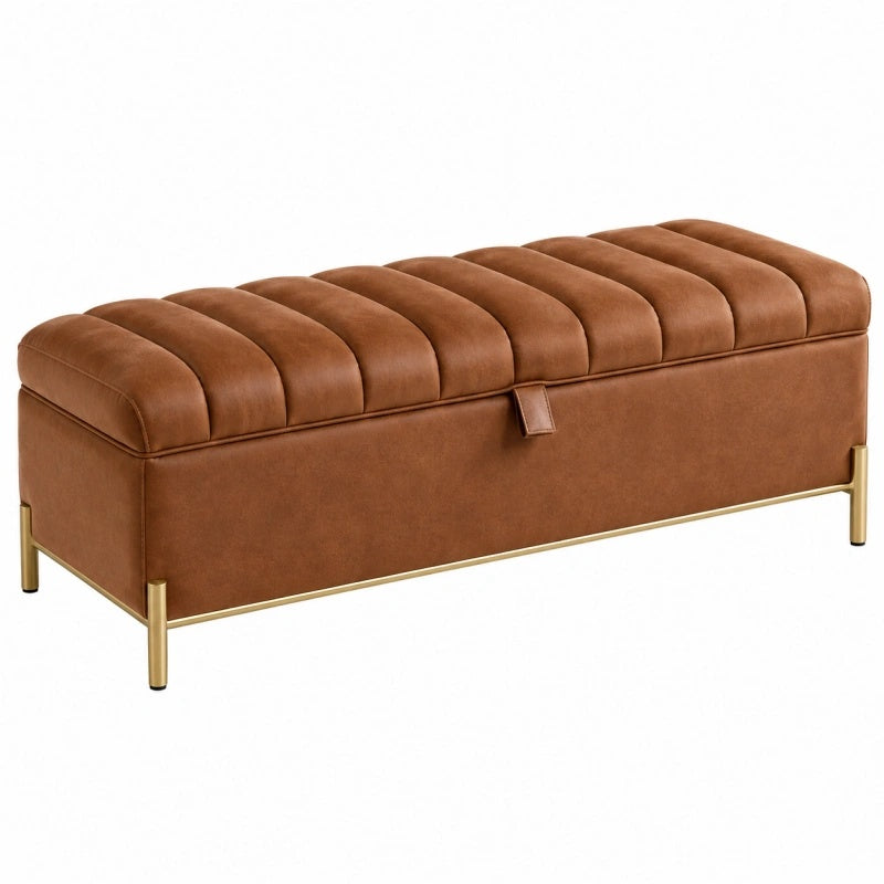 Sitzbank 120 x 45 x 46 cm Kunstleder Braun mit Stauraum und Metallbeinen