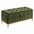 Sitzbank mit Stauraum 110 x 45 x 45 cm olivgrüner Samt gepolstert mit Klappdeckel