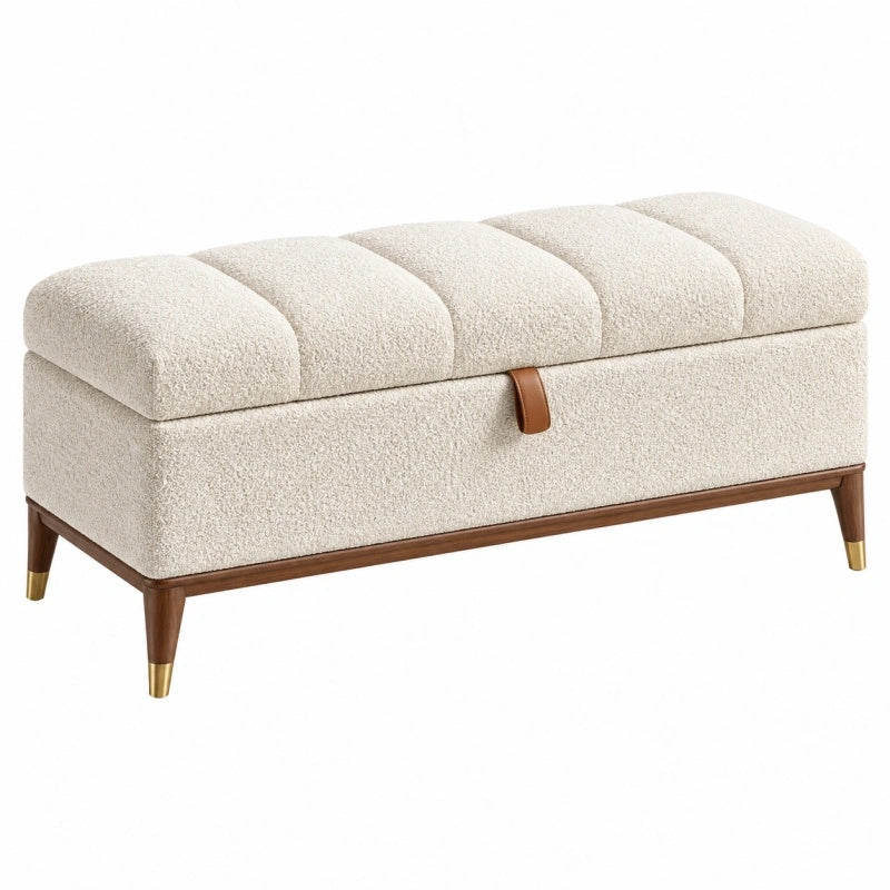 Polsterbank 120 x 45 x 50 cm Beige Bouclé Stoff mit Stauraum Holzbeinen