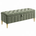 Sitzbank 120 x 45 x 48 cm aus Samt Olivgrün mit Stauraum und Knopfheftung