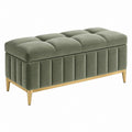 Sitzbank 120 x 45 x 48 cm aus Samt Olivgrün mit Stauraum und gepolsterter Sitzfläche