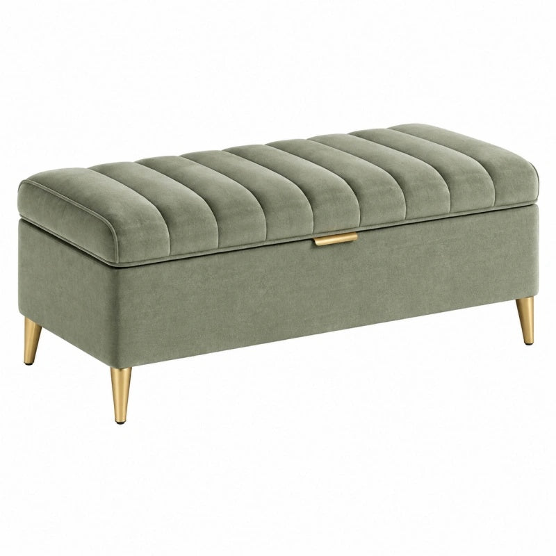 Sitzbank 100 x 40 x 45 cm Samt Olivgrün mit Stauraum und Metallfüßen