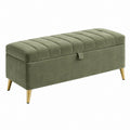 Sitzbank 110 x 40 x 45 cm Samt Olivgrün mit Stauraum und Steppung