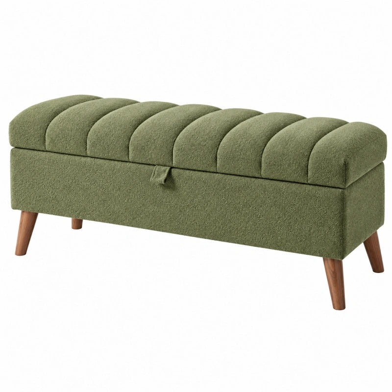 Sitzbank mit Stauraum 120 x 40 x 47 cm aus Polyester Grün mit Holzbeinen