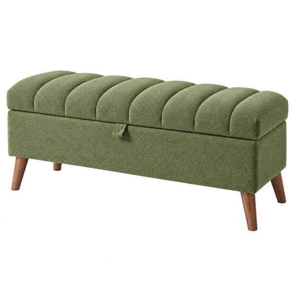 Sitzbank mit Stauraum 120 x 40 x 47 cm aus Polyester Grün mit Holzbeinen