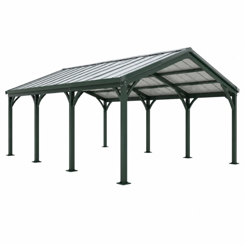Carport 600 x 300 x 270 cm aus Metall in Dunkelgrün mit Satteldach für Fahrzeuge