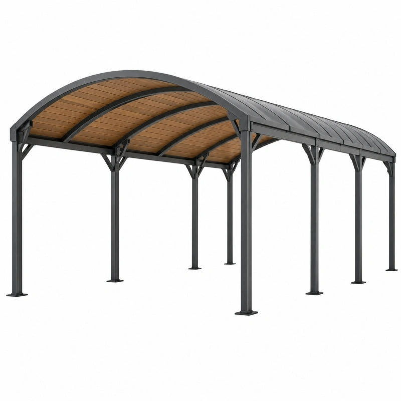 Carport 600 x 300 x 270 cm aus Stahl in Anthrazit und Braun mit gebogenem Dach für Außenbereich