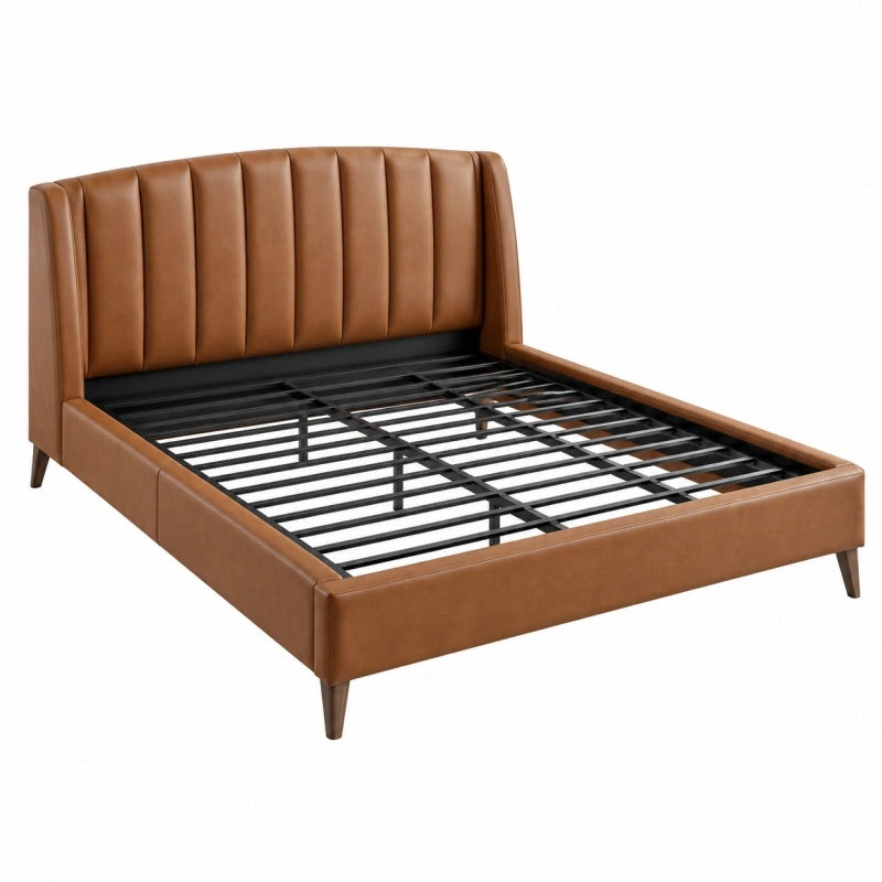 Bettgestell 160 x 200 cm braunes Kunstleder mit Metalllattenrost