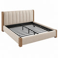 Polsterbett 160 x 200 cm Beige mit Holzrahmen und Metall-Lattenrost
