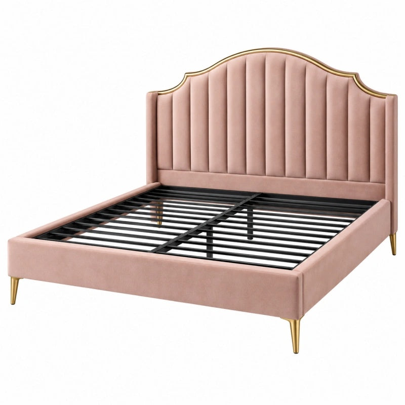 Polsterbett 160 x 200 cm Rosa Samt Doppelbettgestell mit Lattenrost klassischer Stil