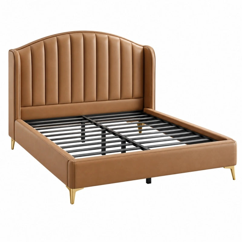 Bettgestell 160 x 200 cm Kunstleder Cognac gepolstert mit Lattenrost